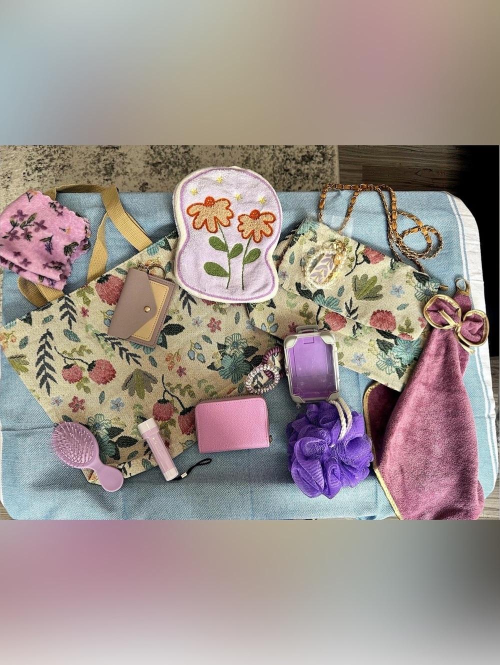 Purple Matching Floral Tote and Purse Bundle